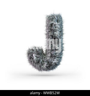 Lettere maiuscole soffice e peloso font grigio. Lettera J. rendering 3D Foto Stock