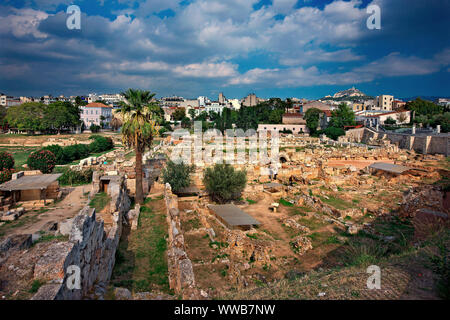 Vista parziale di Kerameikos, dei borghi più belli di Atene antica e la più impressionante necropoli. La Grecia. Foto Stock