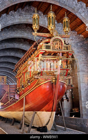 La replica della nave ammiraglia di Don Juan de Austria, nel Museu Maritim nel vecchio dei cantieri di Barcellona, in Catalogna, Spagna Foto Stock