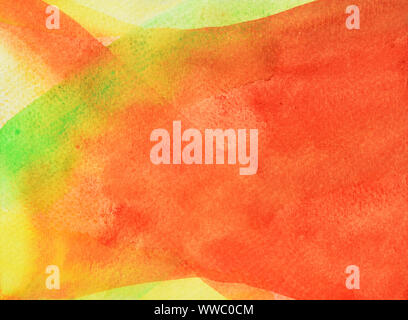 Terra di sabbia al deserto, corsa ad acquerello e spray su carta bianca , Abstract sfondo da disegnati a mano con verde arancione e giallo di gocciolamento di liquido Foto Stock