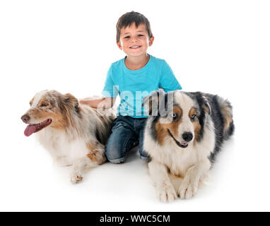 Bambini e cani in font di sfondo bianco Foto Stock