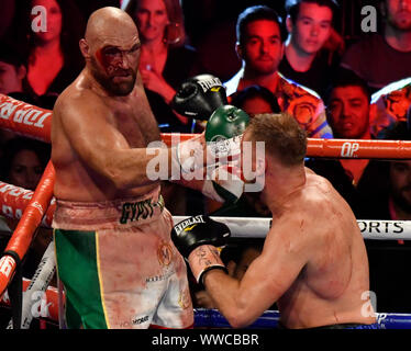 LAS VEGAS, NEVADA - 14 settembre: Tyson Fury durante il suo heavyweight bout contro otto Wallin a T-Mobile Arena il 14 settembre 2019 a Las Vegas, Nevada. Tyson ha vinto da una decisione unanime dopo la 12-round bout. MB Media Foto Stock