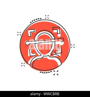 Face Icona scansione in stile fumetto. Id del viso vettore illustrazione cartoon bianco su sfondo isolato. Algoritmo di identificazione del concetto di business splash ef Illustrazione Vettoriale