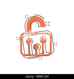 Cyber security icona in stile fumetto. Lucchetto bloccato vettore illustrazione cartoon bianco su sfondo isolato. Password chiuso la concezione di business splash e Illustrazione Vettoriale