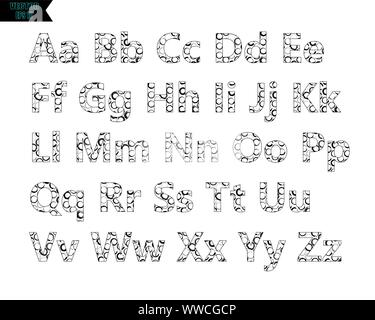 Nero alfabeto stencil modello font. Vintage lettere e numeri timbro design. Illustrazione Vettoriale. Illustrazione Vettoriale