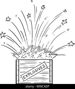 Vettore di disegno del fumetto illustrazione concettuale di esplodere box con esplosivi. Illustrazione Vettoriale