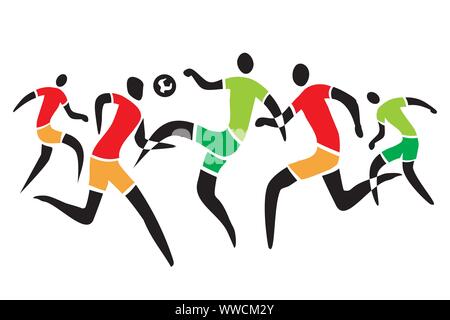 I giocatori di calcio.illustrazione di cinque giocando a calcio giocatori.Vettore disponibile. Illustrazione Vettoriale