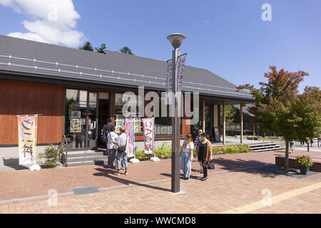 Miyagi, Giappone. Xv Sep, 2019. I visitatori si radunano presso la zona commerciale di Onagawa città situata nella parte anteriore della stazione di Onagawa. Un media tour organizzati dal Governo Metropolitano di Tokyo in collaborazione con le autorità locali si propone di presentare i tentativi di recupero nel Tohoku area interessata dal 2011 Grande Oriente Giappone Terremoto e Tsunami. Credito: Rodrigo Reyes Marin/ZUMA filo/Alamy Live News Foto Stock