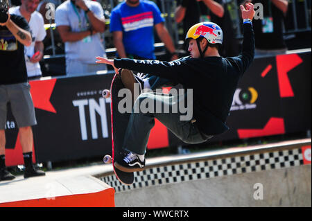 Sao Paulo, Brasile . Xv Sep, 2019. 14 settembre 2019; Parco Candido Portinari, Sao Paulo, Brasile; semifinali mondo Skate Park skateboard Campionato mondiale; Luiz Francisco del Brasile Credit: Azione Plus immagini di sport/Alamy Live News Foto Stock