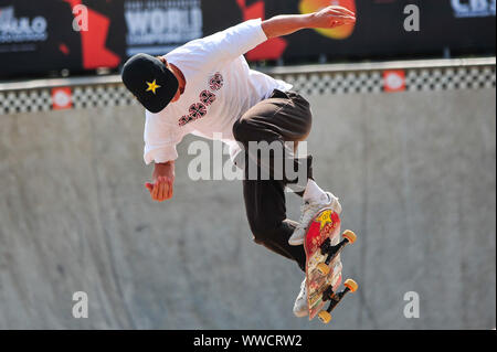 Sao Paulo, Brasile . Xv Sep, 2019. 14 settembre 2019; Parco Candido Portinari, Sao Paulo, Brasile; semifinali mondo Skate Park skateboard Campionato mondiale; Keegan Palmer di Australia Credit: Azione Plus immagini di sport/Alamy Live News Foto Stock