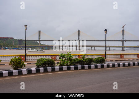 Panjim, Goa/India- 15 Agosto 2019: vista del Atal Setu ponte in Panjim,Goa Foto Stock