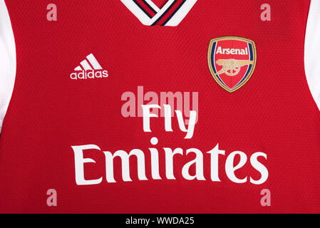 Close up di Arsenal x Adidas 19/20 Home Foto Stock