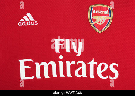 Close up di Arsenal x Adidas 19/20 Home Foto Stock