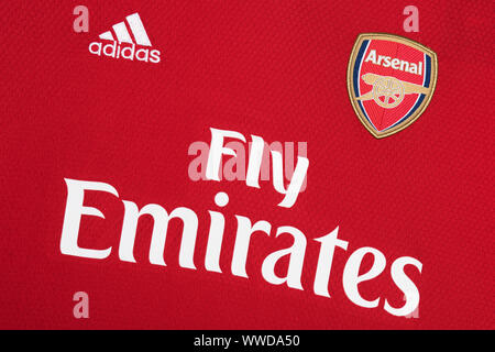 Close up di Arsenal x Adidas 19/20 Home Foto Stock