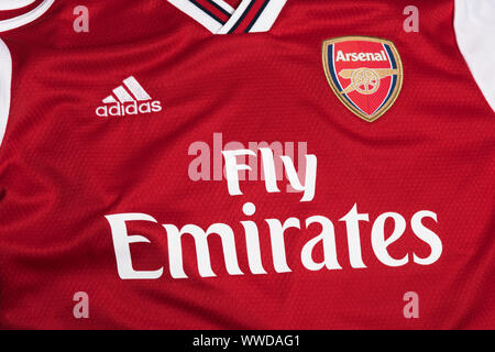 Close up di Arsenal x Adidas 19/20 Home Foto Stock