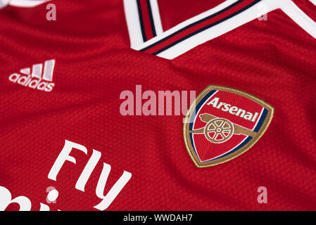 Close up di Arsenal x Adidas 19/20 Home Foto Stock