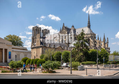 La cattedrale di Notre-dame de Reims, Francia. Foto Stock