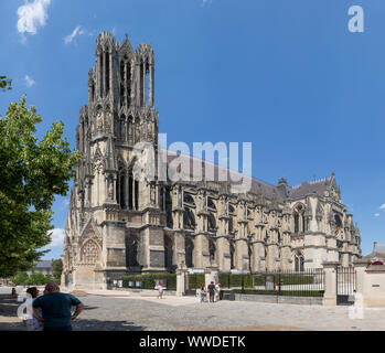 La cattedrale di Notre-dame de Reims, Francia. Foto Stock