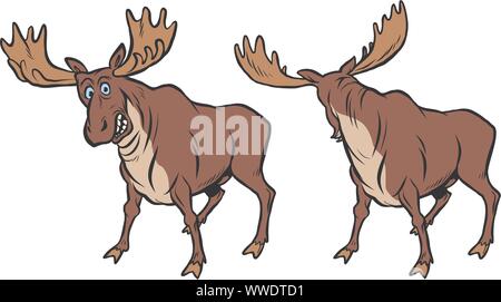 Funny moose divertente con reazione. comic cartoon arte pop retrò illustrazione vettoriale disegno Illustrazione Vettoriale
