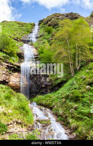 La cascata nel fiume Yera, Valles Pasiegos vicino a Vega De Pas, Cantabria, SPAGNA Foto Stock