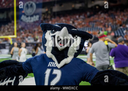 Houston, TX, Stati Uniti d'America. Xiv Sep, 2019. Riso gufi mascotte Sammy prima di un NCAA Football gioco tra il Texas Longhorns ed il riso di gufi a NRG Stadium di Houston, TX. Il Texas ha vinto il gioco 48 a 13.Trask Smith/CSM/Alamy Live News Foto Stock