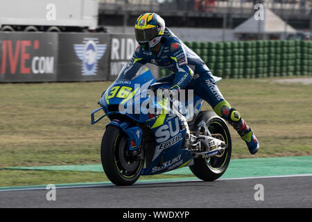 Il 15 settembre 2019; Misano World Circuit Marco Simoncelli, Santa Monica Cella, Italia; MotoGP GP di San Marino, il giorno della gara; Joan Mir (Suzuki Ecstar) Foto Stock