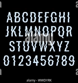 Glitch carattere tipografico di distorsione. Lettere e numeri illustrazione vettoriale Illustrazione Vettoriale