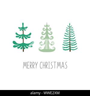 Auguri di Buon Natale. Insieme di alberi di Natale. Ideale per natale biglietto di auguri o un poster di vacanza. Illustrazione Vettoriale
