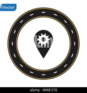 Marcatore mappa icona a ingranaggio, mappa pin. Icona della strada. Eps10 Illustrazione Vettoriale
