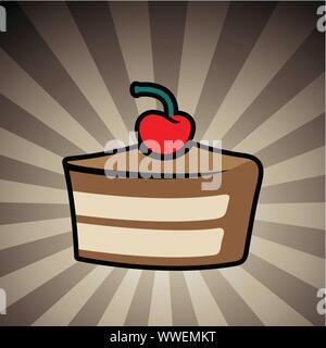 Illustrazione Vettoriale di colorati torta icona su una marrone di sfondo a strisce Illustrazione Vettoriale
