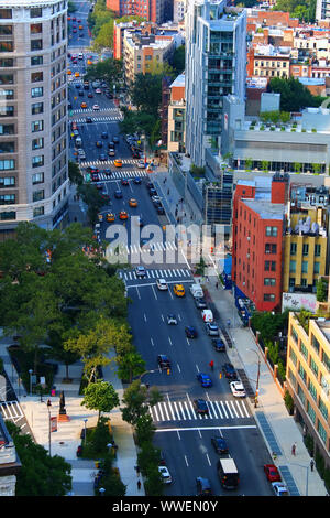 Vista aerea di tetti di SoHo, Tribeca, East Village, West Village e Midtown in distanza, Manhattan on August 6th, 2019 a New York, Stati Uniti d'America. ( Foto Stock