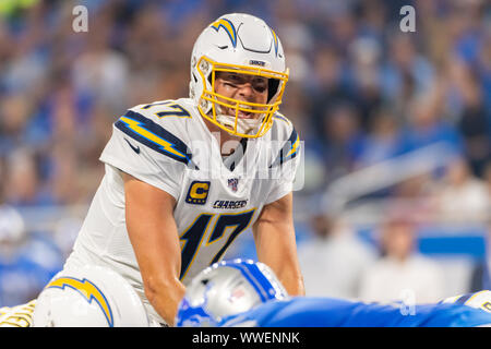 DETROIT, MI - 15 settembre: Los Angeles Chargers QB Philip Rivers (17) durante il gioco di NFL tra Los Angeles Chargers e Detroit Lions il 15 settembre 2019 al Ford Field in Detroit, MI (foto di Allan Dranberg/CSM) Foto Stock