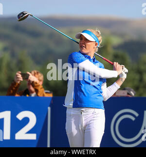 Gleneagles Regno Unito. Il 15 settembre 2019. Il giorno della finale alla Solheim Cup (Europa vs USA) era la tradizionale singole partite e il primo match per essere riprodotto è stato CARLOTA CIGANDA (Europa) vs DANIELL KANG (USA) e concludere con un ultimo putt da SUZANN PETTERSEN (Europa) a vincere la coppa per l'Europa da un punto. Charley rinvio dello scafo fuori al dodicesimo. Credito: Findlay / Alamy News Foto Stock