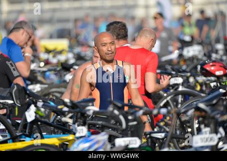 Brighton Triathlon 2019 15/09/2019 il triplo evento di nuoto, ciclismo e running. Foto:Terry Applin Foto Stock