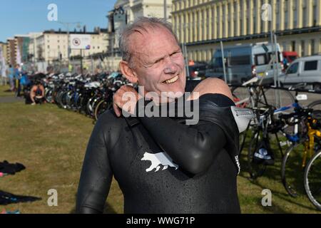 Brighton Triathlon 2019 15/09/2019 il triplo evento di nuoto, ciclismo e running. Foto:Terry Applin Foto Stock