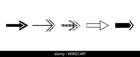 Le frecce nere. Set di vettore di isolato le icone freccia destra. Indicazioni di direzione Illustrazione Vettoriale