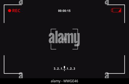 Fotocamera digitale il mirino del telaio. Registrazione schermo video template vettoriale Illustrazione Vettoriale