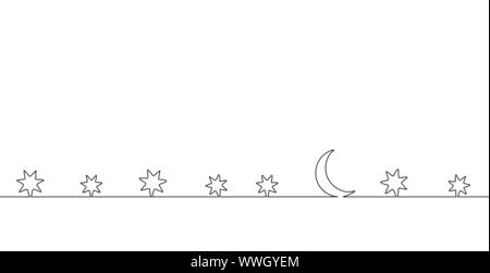 Unica e continua una linea arte luna di notte. Parete di sonno stelle sky concept design sketch. Relax ricreazione serata stellata holiday contorno disegno vettoriale Illustrazione Vettoriale