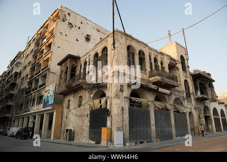 Questa foto mostra ciò che rimane della vecchia città di Aleppo-Syria Foto Stock