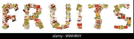 Frutti in lettere varietà e scelta collage Foto Stock