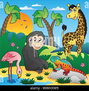 Paesaggi africani con animali 5 Illustrazione Vettoriale