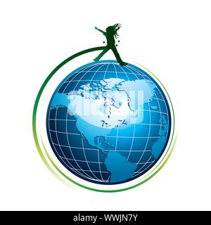 Silhouette sull icona del globo Illustrazione Vettoriale