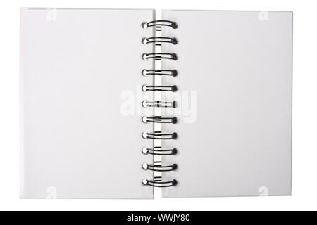 Notebook bianco con anello nero leganti, isolato su bianco, aprire in medio Foto Stock