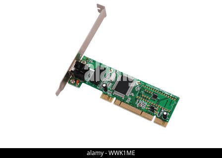 Scheda di rete close-up su sfondo bianco Foto Stock