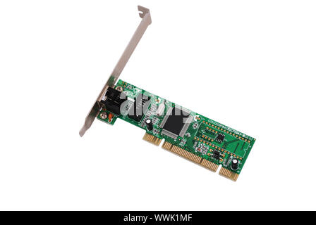 Scheda di rete close-up su sfondo bianco Foto Stock