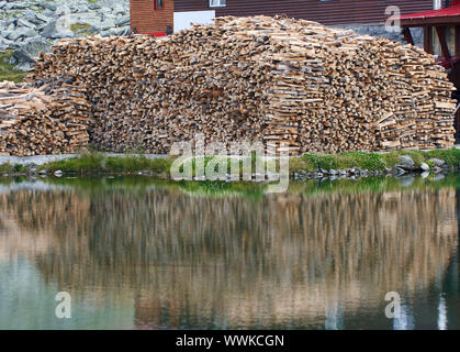Grosse cataste di legna per il periodo invernale Foto Stock