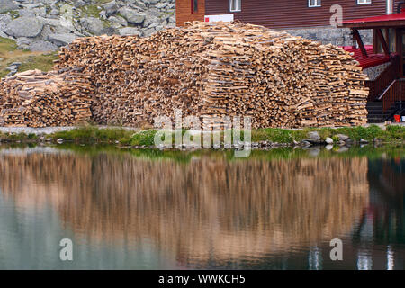 Grosse cataste di legna per il periodo invernale Foto Stock