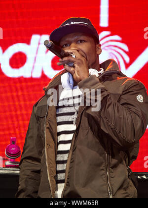 50 Cent, US-star del Rap, dando autografo di Berlino. Foto Stock