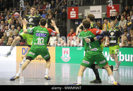 DKB Handball-Bundesliga 2013-2014, 25. Spieltag, SC Magdeburg - TV Emsdetten Foto Stock