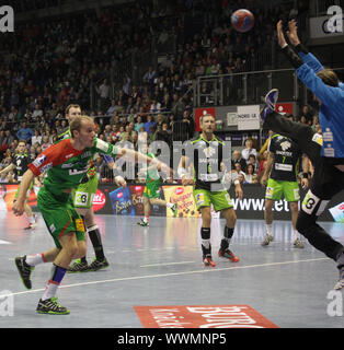 DKB Handball-Bundesliga 2013-2014, 25. Spieltag, SC Magdeburg - TV Emsdetten Foto Stock